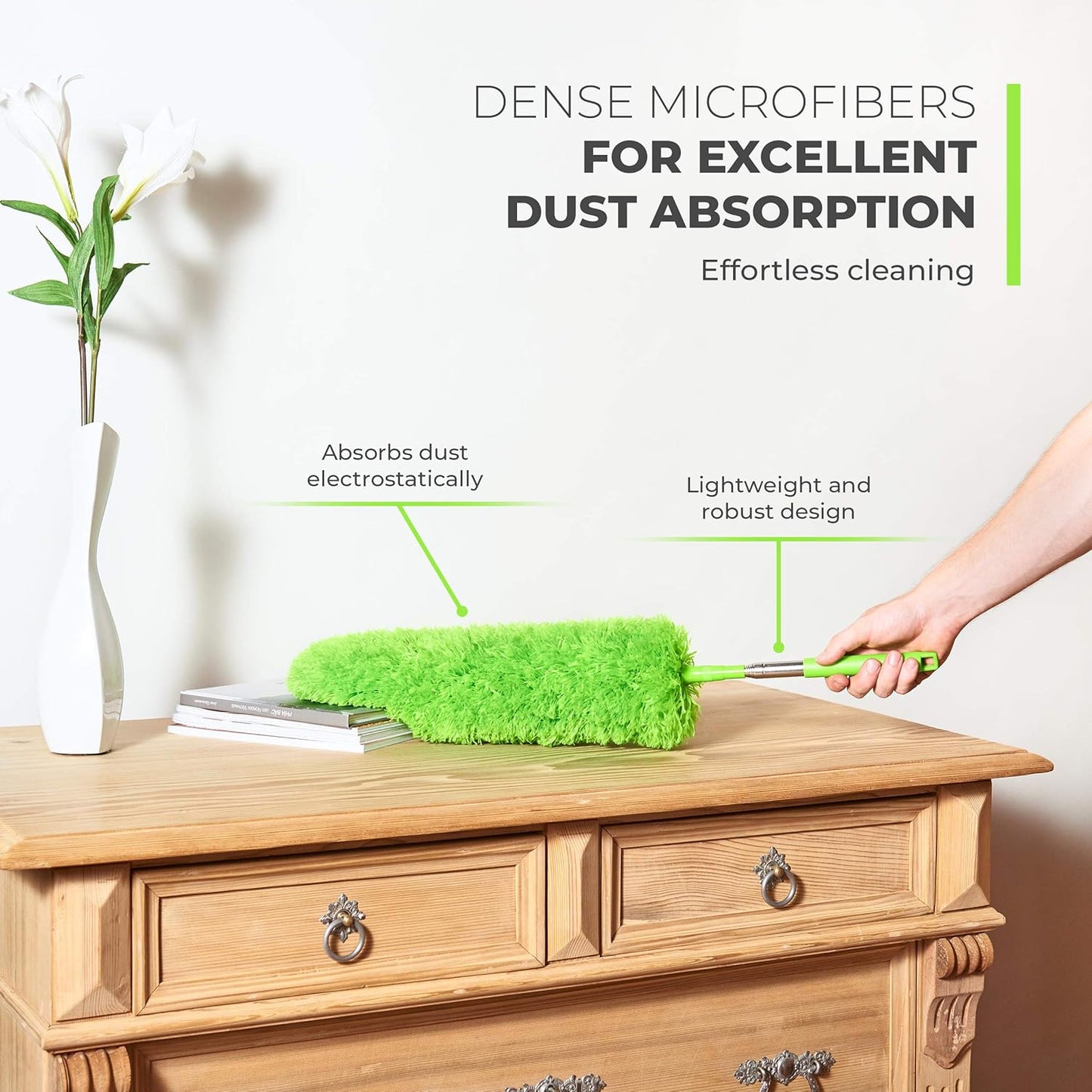 Extendable Feather Duster, Microfiber Duster, Ceiling Fan Duster, Feather Dusters for Cleaning, Dust Cleaner, Cobweb Duster - Electrostatic Bendable Head - up to 55 Inch
