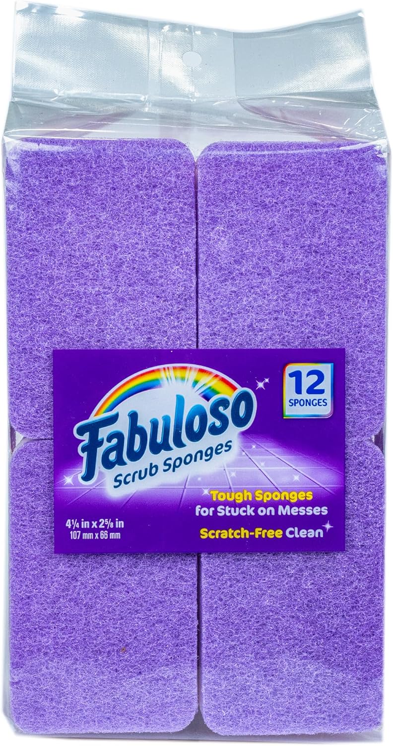 Fabuloso Scratch-Free Kitchen Dish Sponges, Purple Cellulose Scrubber Sponge with Scouring Pad for Dishes, Pots, Pans, Counters and Sinks, Tough on Messes, 4.25 x 2.75 x 1.25 in, 6 Count
