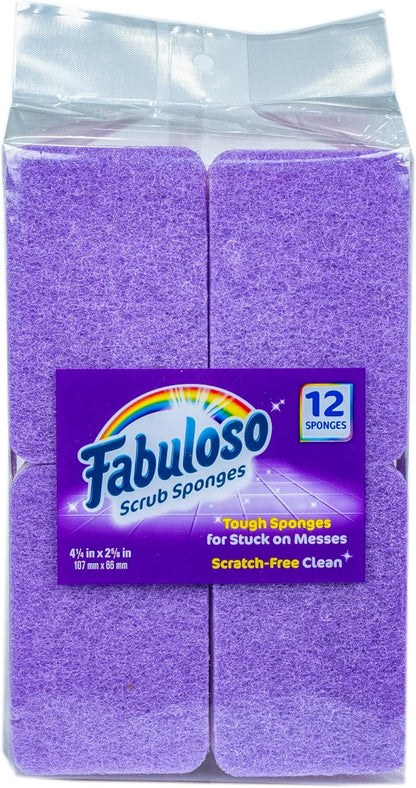 Fabuloso Scratch-Free Kitchen Dish Sponges, Purple Cellulose Scrubber Sponge with Scouring Pad for Dishes, Pots, Pans, Counters and Sinks, Tough on Messes, 4.25 x 2.75 x 1.25 in, 6 Count