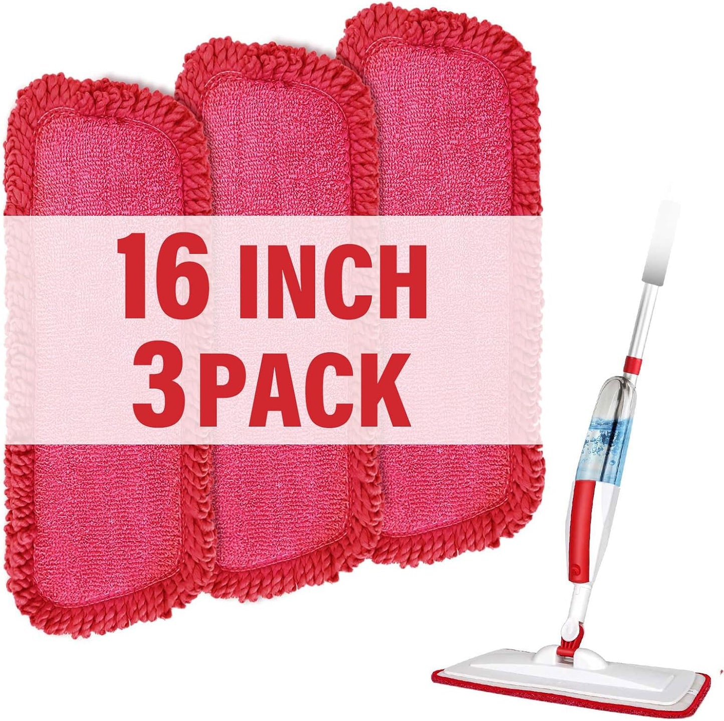 16.5 inch Mop Pads Refills, 3 Pack Microfiber Reusable Replacement Mop Pads Flat Replacements Heads for Wet Or Dry Floor Cleaning and Scrubbing, Grey Tassel Cloth