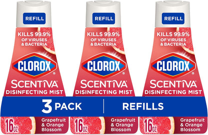 Clorox Scentiva Disinfecting Mist, Grapefruit and Orange Blossom, Refill, 16 Fl Oz Each, Pack of 3