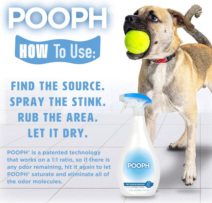 POOPH Pet Odor Eliminator Spray for Dogs & Cats — Urine, Poop & Pee Odor Remover for Carpet, Furniture, Hard Floors & Litter Box — Pet Stain & Smell Eliminator for Home, Unscented, 32 oz