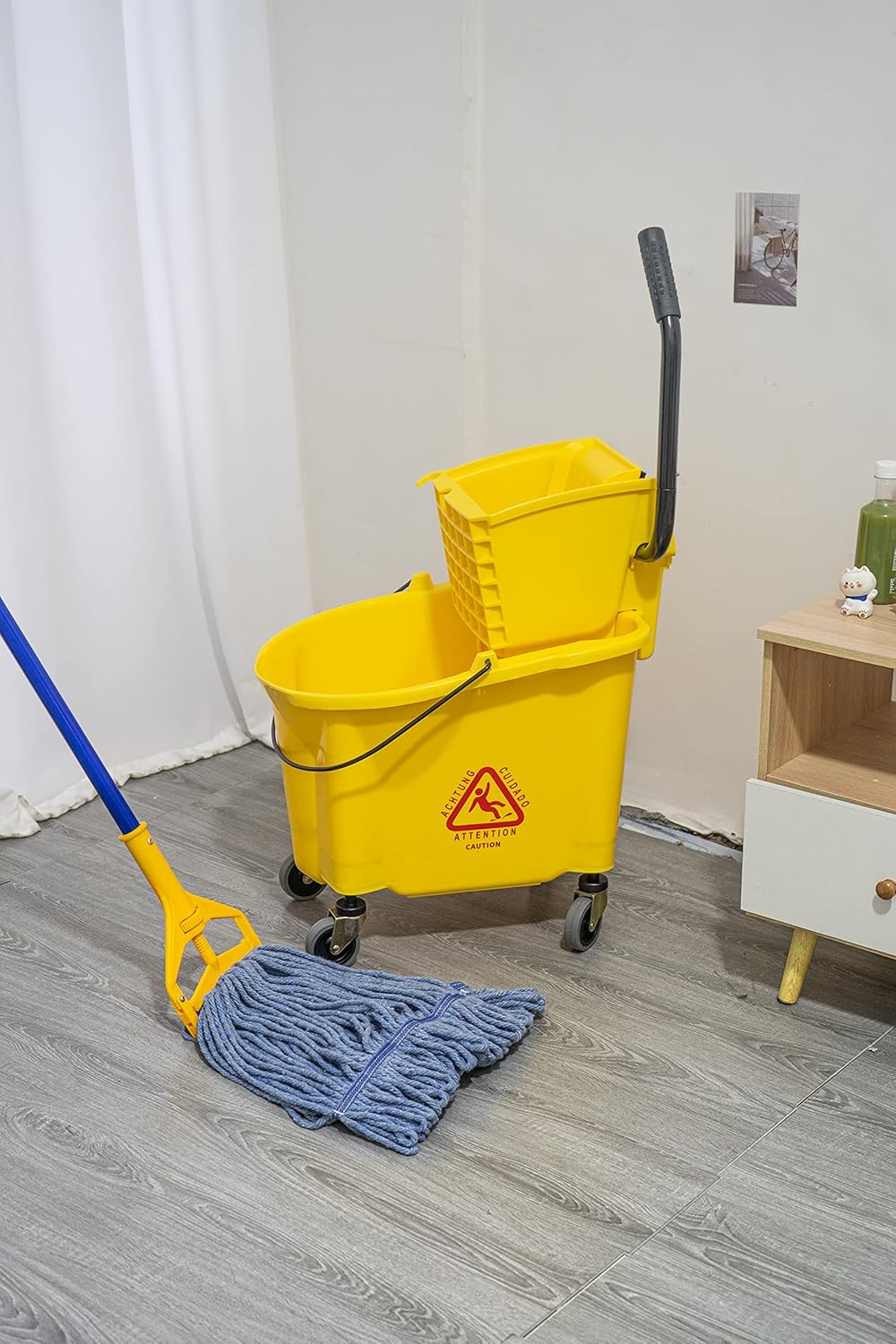Matthew Cleaning 34 Quart Commercial Mop Bucket INCL.Wet String Mop with Side Press Wringer On Wheels,Heavy Duty Tandem Portable Floor Cleaning Wavebrake,Ideal for Household,Industrial,Restaurant