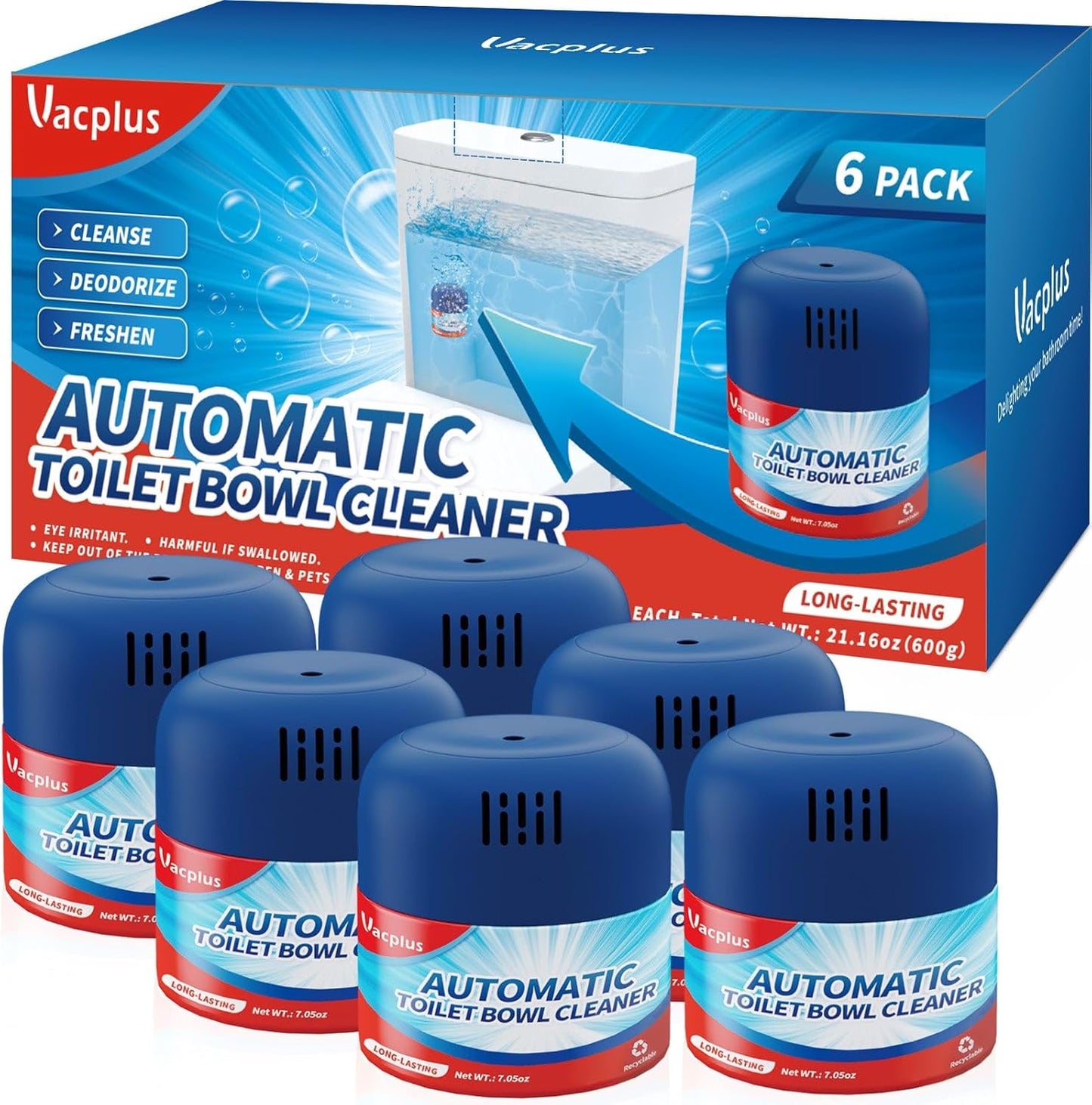Vacplus Toilet Bowl Cleaners - 3 Pack, Automatic Long-Lasting Toilet Cleaner Bottles, Easy-to-Use & Powerful Cleaning