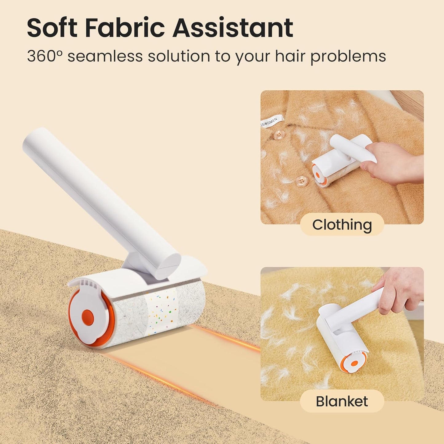 TripleWood Pet Hair Removal Tool and Lint Roller Value Set, Extra Sticky Lint Remover and Reusable Dog Cat Hair Remover for Pet Hair Removal on Furniture, Couch, Carpet, Clothing, Bright White