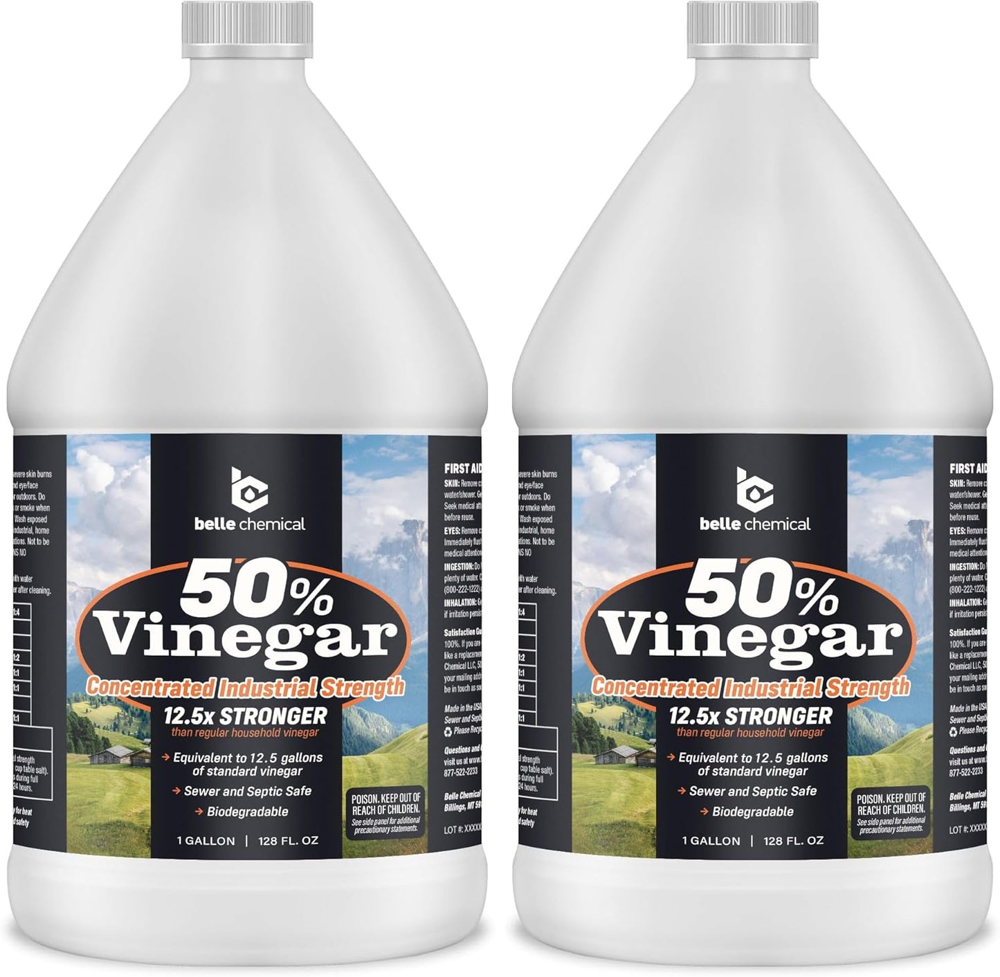 Belle Chemical 50% Pure Concentrated Vinegar – 12.5x Stronger – Indoor and Outdoor Cleaner (1 Gallon)