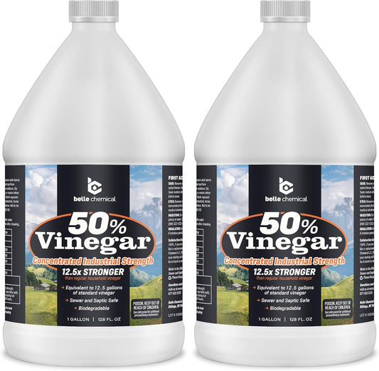 Belle Chemical 50% Pure Concentrated Vinegar – 12.5x Stronger – Indoor and Outdoor Cleaner (1 Gallon)