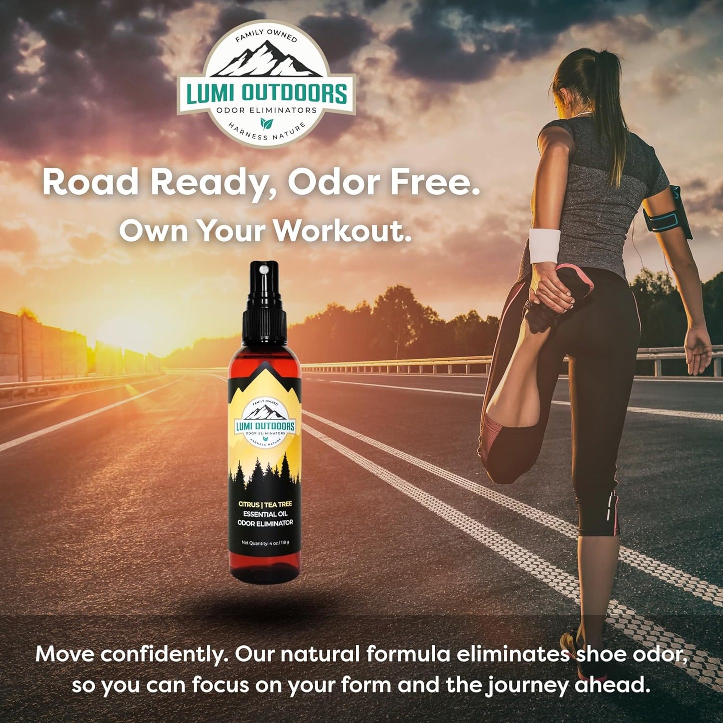 Lumi Outdoors Natural Shoe Deodorizer Spray (700+ Sprays) - Extra Strength Shoe Odor Eliminator for Smelly Shoes & Foot Odor - Replaces Shoe Balls & Inserts - Lemon Eucalyptus
