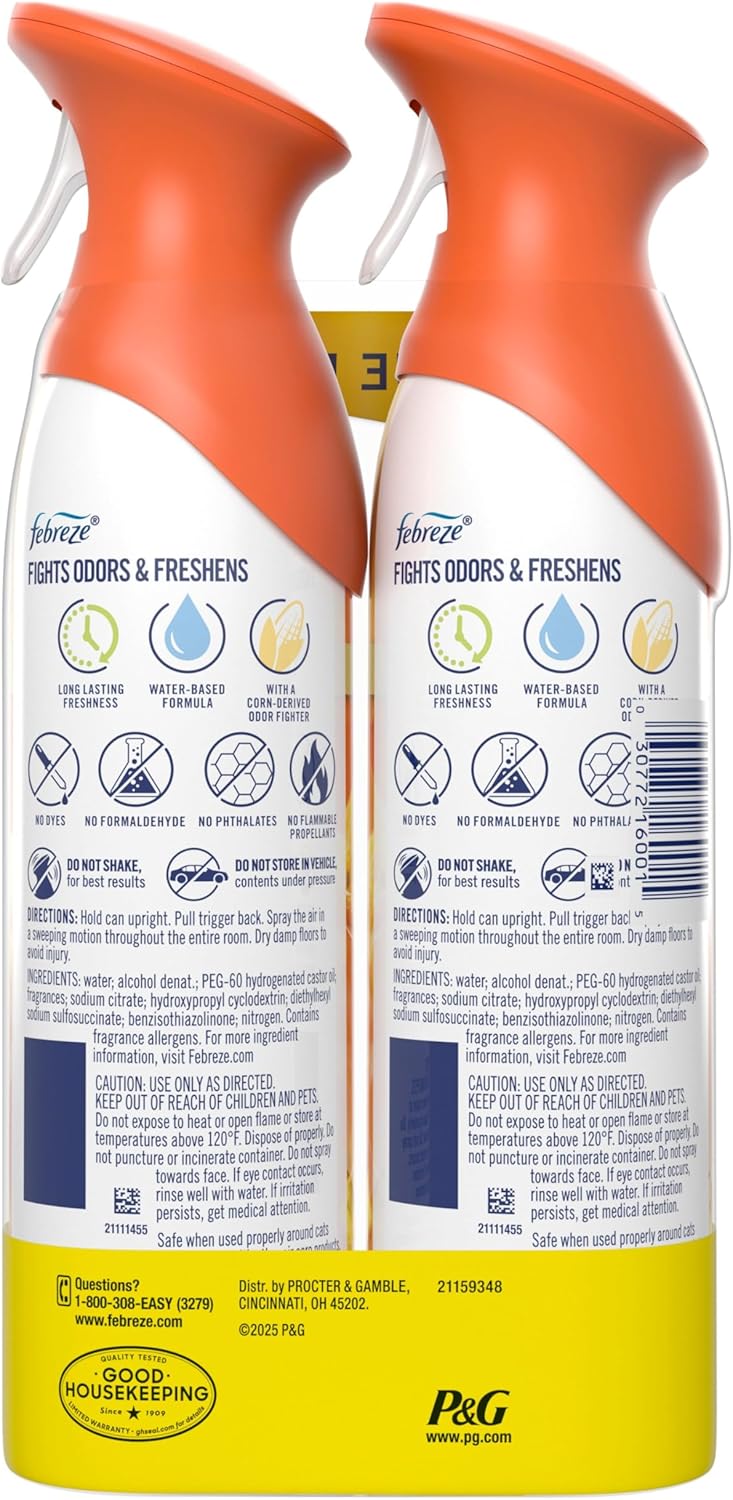 Febreze Air Mist, Air Freshener Spray, Odor Fighting Room Spray, Deodorizer for Home Bathroom Kitchen Office Apartment Dorm Room Classroom, Vanilla Suede, 8.1oz, 2ct