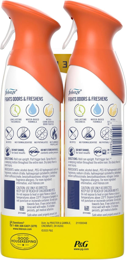 Febreze Air Mist, Air Freshener Spray, Odor Fighting Room Spray, Deodorizer for Home Bathroom Kitchen Office Apartment Dorm Room Classroom, Vanilla Suede, 8.1oz, 2ct