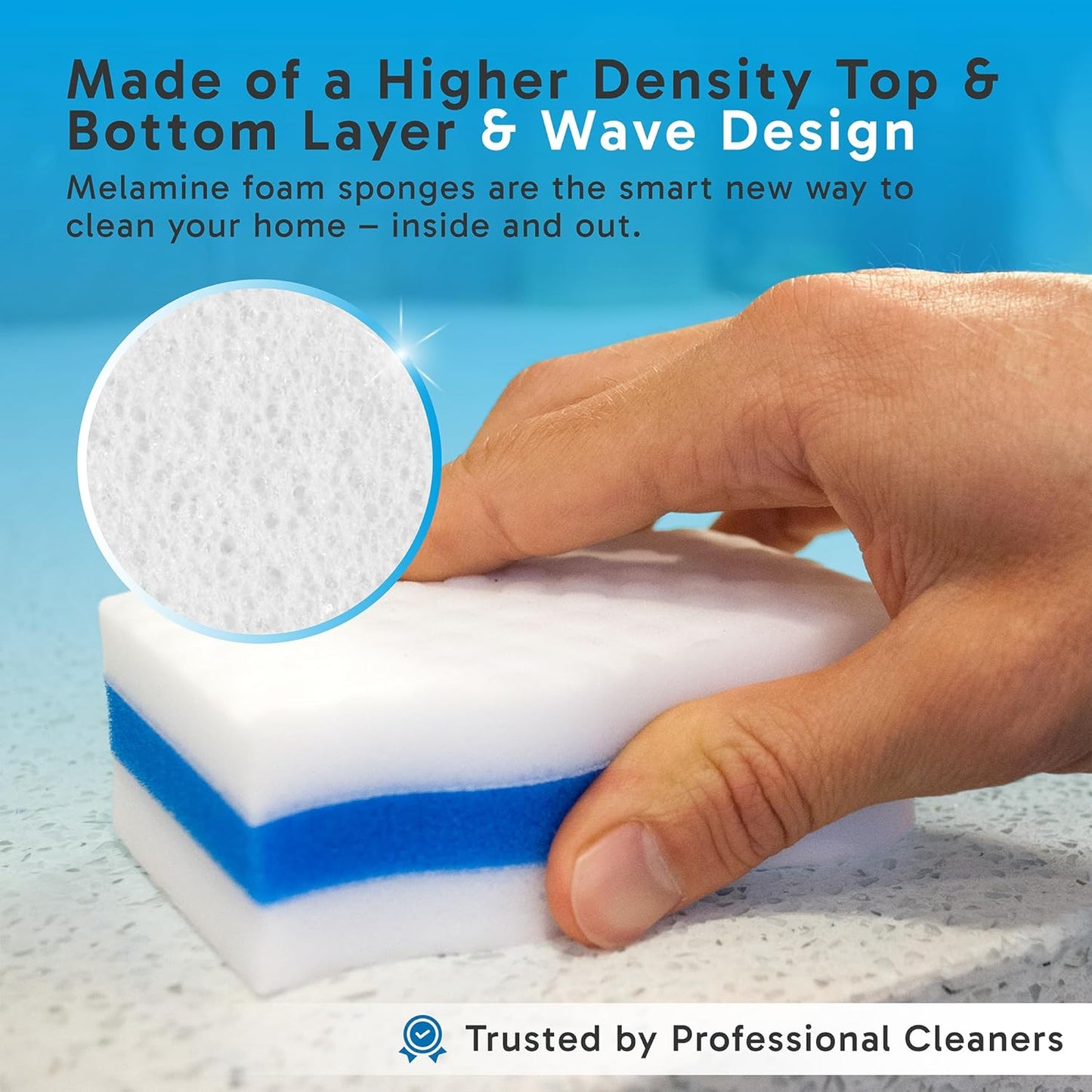 (50 Pack) Extra Durable Eraser Sponge – Extra Thick, Long Lasting Magic Melamine Cleaning Sponges in Bulk – Foam Pads for Walls, Kitchen, Bathroom, Floor & Baseboard Cleaner