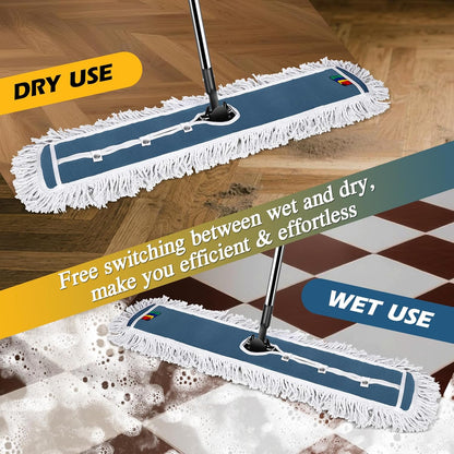 42" Commercial Dust Mop for Floor Cleaning, MASTERTOP Large Flat Mop with Long Handle, Sweeping Broom with 2 Different Mops Pads, Industrial Mop for Hardwood, Tile, Gym, Office, Mall, Warehouse