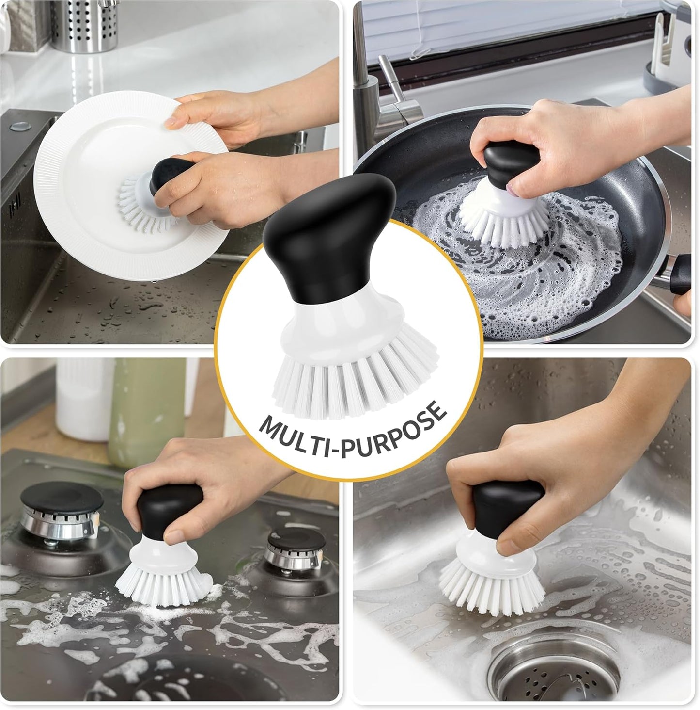 MR.SIGA Dish Scrub Brush, Palm Brush Dish Scrubber with Ergonomic Grip, Kitchen Brushes for Dishes, Gray, Pack of 2