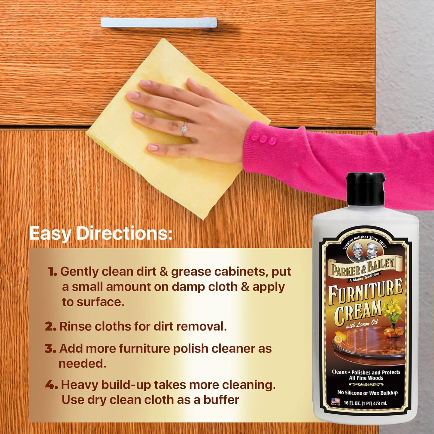 Parker & Bailey Furniture Cream - Multisurface Wood Cleaner and Polish Furniture Quick Shine Restorer Protector Kitchen Cabinets Surface Cleaner House Cleaning Supplies Home Improvement