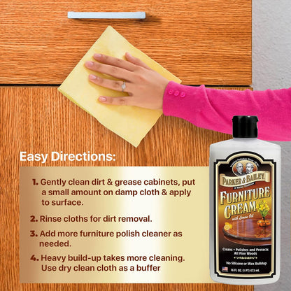 Parker & Bailey Furniture Cream - Multisurface Wood Cleaner and Polish Furniture Quick Shine Restorer Protector Kitchen Cabinets Surface Cleaner House Cleaning Supplies Home Improvement