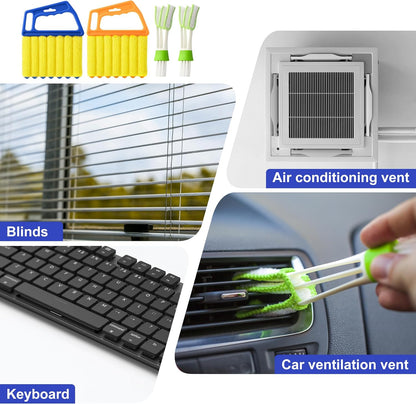 Blind Cleaner Duster Tool - 2 Pcs 7 Fingers Anti-Shedding Window Blind Cleaner Tool and 2 Pcs Air Vent Cleaner, with High-Density Microfiber Fleece and Ergonomic Handle, Detachable and Washable