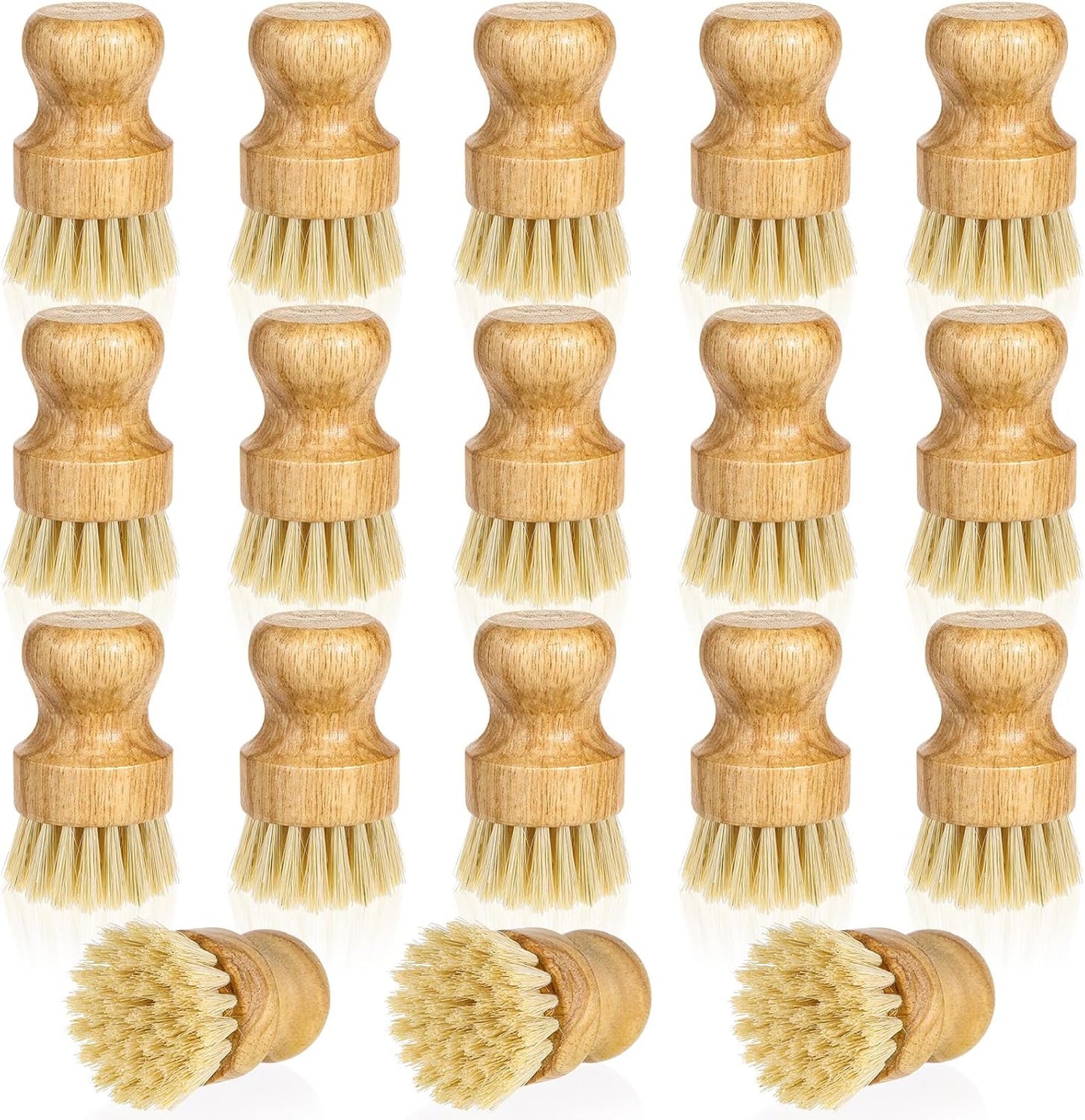 12 Pcs Bamboo Dish Scrub Brushes Kitchen Dishwashing Cleaning Brush Wooden Scrubbers Set Sisal Bristles Cleaner Scrubber for Washing Cast Iron Pan Pot Sink Spatula