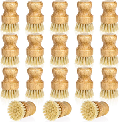 12 Pcs Bamboo Dish Scrub Brushes Kitchen Dishwashing Cleaning Brush Wooden Scrubbers Set Sisal Bristles Cleaner Scrubber for Washing Cast Iron Pan Pot Sink Spatula