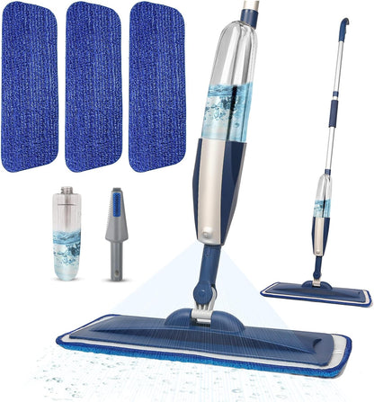 Spray Mops for Floor Cleaning Floor Mop with a Refillable Spray Bottle and 3 Washable Microfiber Pads Home or Commercial Use Dry Wet Flat Mop for Hardwood Laminate Wood (Purple)