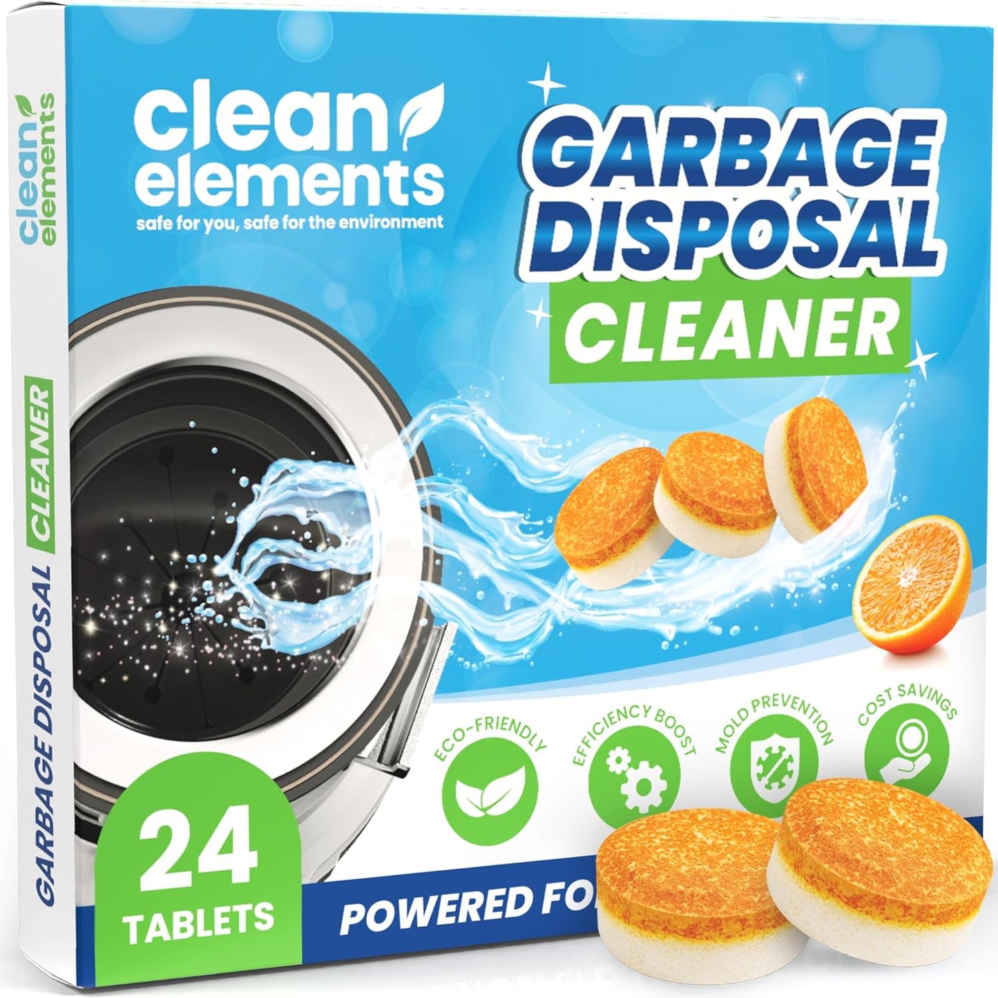 Garbage Disposal Cleaner Deodorizer Tablets – 24 Pack XL Foaming Citrus Cleaning Tablet - Sink Drain Disposer Garburator Freshener Odor Eliminator Grease Remover Septic Safe - 1 Year Supply