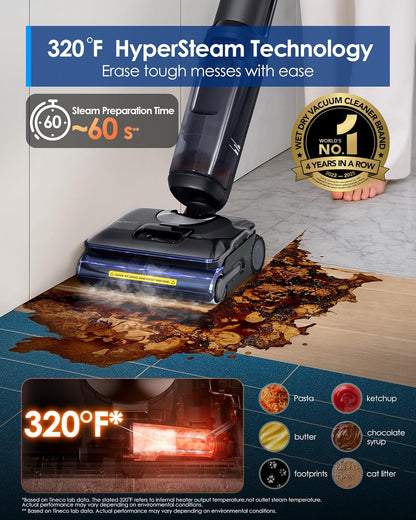 Tineco Floor ONE S7 Stretch Ultra Cordless Wet Dry Vacuum Cleaner, 180°Lay-Flat Anti-Tangle Design, 50 Minutes Runtime, 185℉ Flashdry Self-Cleaning, Dual-Sided Edge Cleaning Floor Cleaner