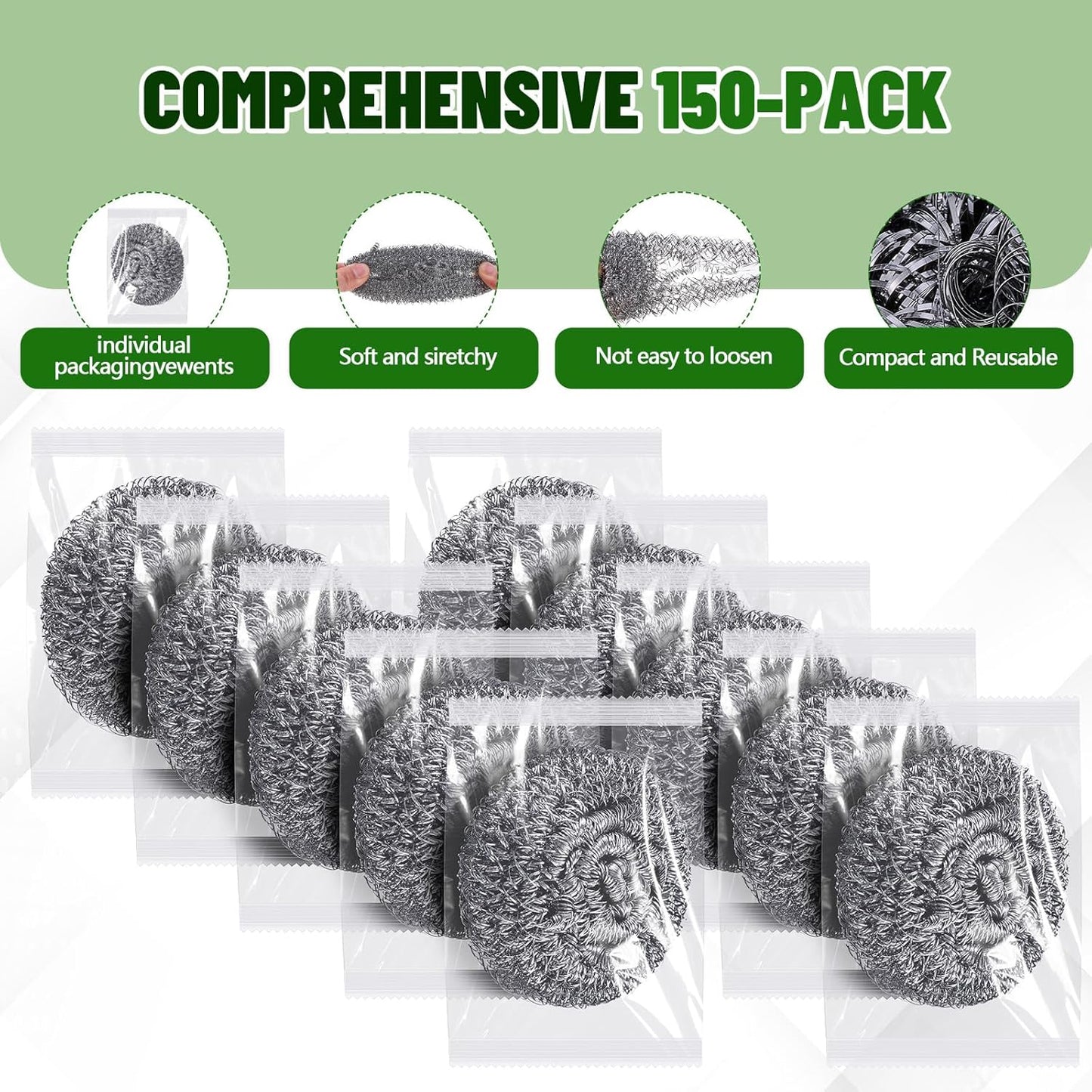 Honeydak 5 Pack Stainless Steel Scourers Steel Wool Scrubbers Bulk Separately Packaged 3 Inch, 25 Gram Metal Scourers Sponges Wire Scouring Pad for Stove Pot Pan Oven Kitchen Restaurant(Classic)