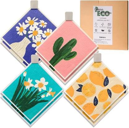 Eulnars Swedish Dishcloths for Kitchen, 8 Pack Reusable Paper Towels with Clips, Non-Scratch Swedish Kitchen Towels, Super Absorbent Cellulose Sponge Cloths, Dishwasher Safe, No Odor