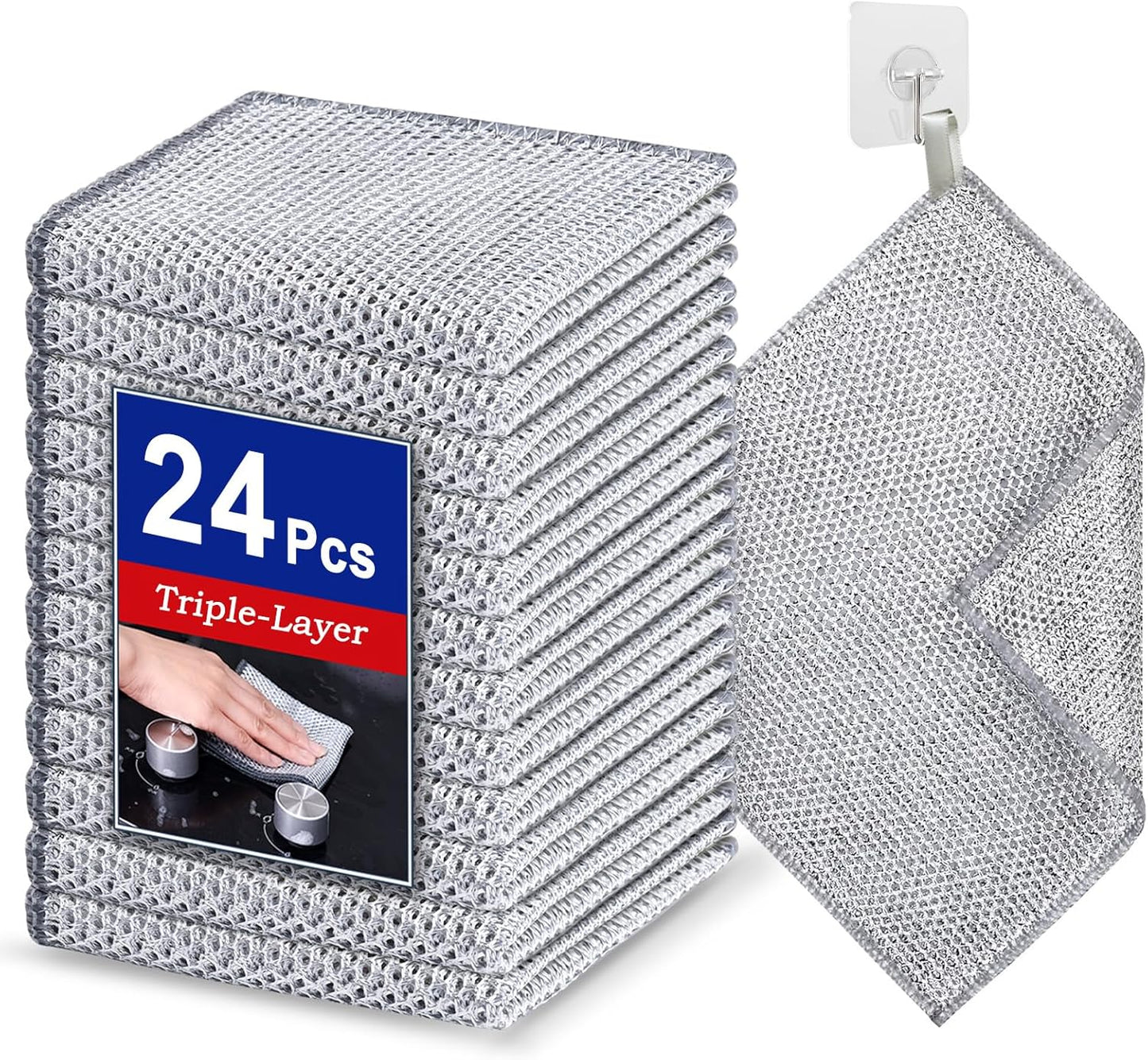 Wangjinpeng12 Pcs New Upgrade 3-Layer Metal Dish Cloths, Non-Scratch Odor-Free Multipurpose Wire Dishwashing Rags for Wet Dry Use, Kitchen Cleaning Cloths for Dishes, Sinks & Stove Tops(7.87X7.87)