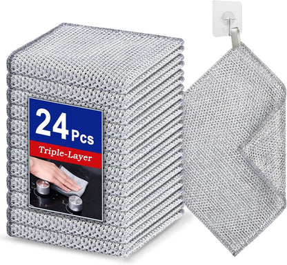 Wangjinpeng12 Pcs New Upgrade 3-Layer Metal Dish Cloths, Non-Scratch Odor-Free Multipurpose Wire Dishwashing Rags for Wet Dry Use, Kitchen Cleaning Cloths for Dishes, Sinks & Stove Tops(7.87X7.87)