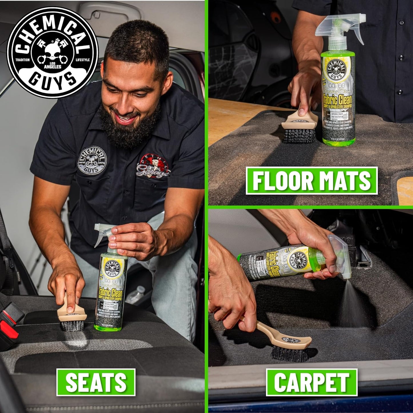 Chemical Guys Foaming Citrus Fabric Clean Carpet & Upholstery Cleaner - Car Carpet Cleaner Spray for Seats and Floor Mats, Removes Stains &Odors, Safe for Cars, Home and Office, 16 oz Citrus Scent