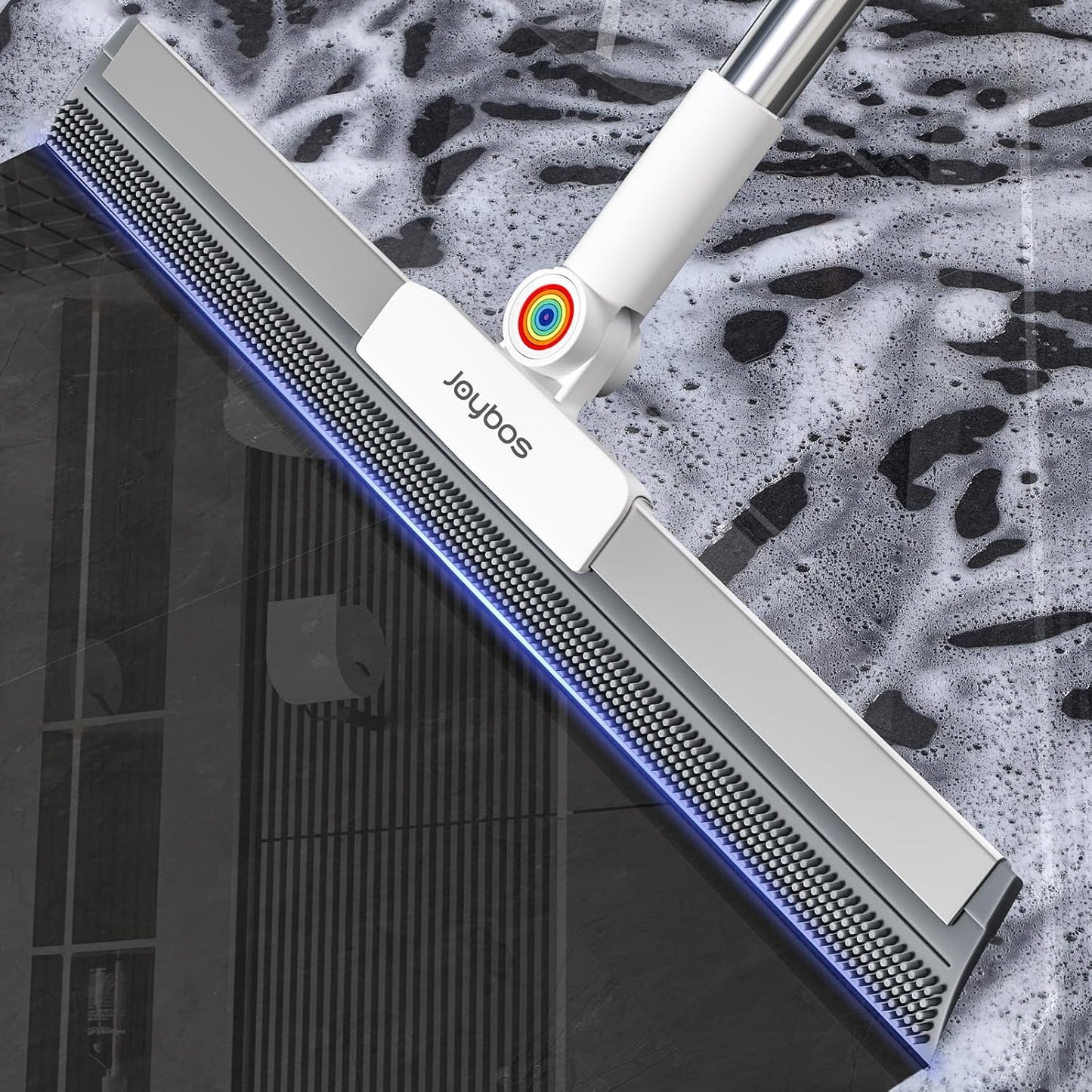 JOYBOS Rubber Floor Squeegee for Smooth Surface Concrete Floor, Tile Floor, Heavy Duty Garage Shower Floor Squeegee Broom for Removing Water, Commercial Scrubber Mop with Adjustable Long Handle (XL)