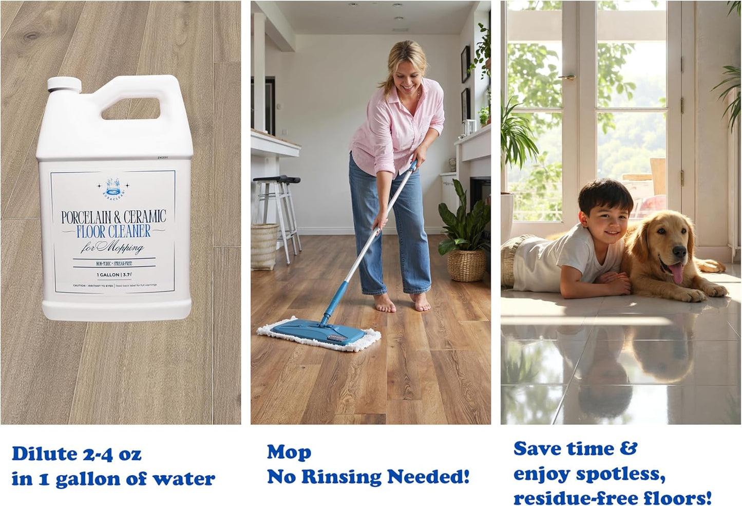 Porcelain & Ceramic Tile Floor Cleaner - Mop Soap Concentrate for mopping - Streak-Free Clean, Ph Neutral and non-Toxic - Safe for Marble, Travertine, Limestone - 32 fl oz (1-qt)