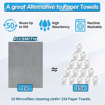 FIXSMITH Microfiber Cleaning Cloth - Pack of 8, Size: 12 x 16 in, Multi-Functional Cleaning Towels, Highly Absorbent Cleaning Rags, Lint-Free, Streak-Free Cleaning Cloths for Car Kitchen Home