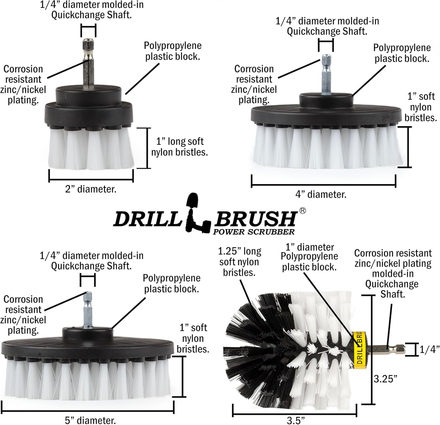 Nylon Drill Brush Attachment Set for Bathroom Cleaning - Power Scrubber Brush Kit for Bathtub, Shower, Tile, and Grout - All-Purpose Household Cleaning Brushes for Drill - Electric Grout Cleaner Kit