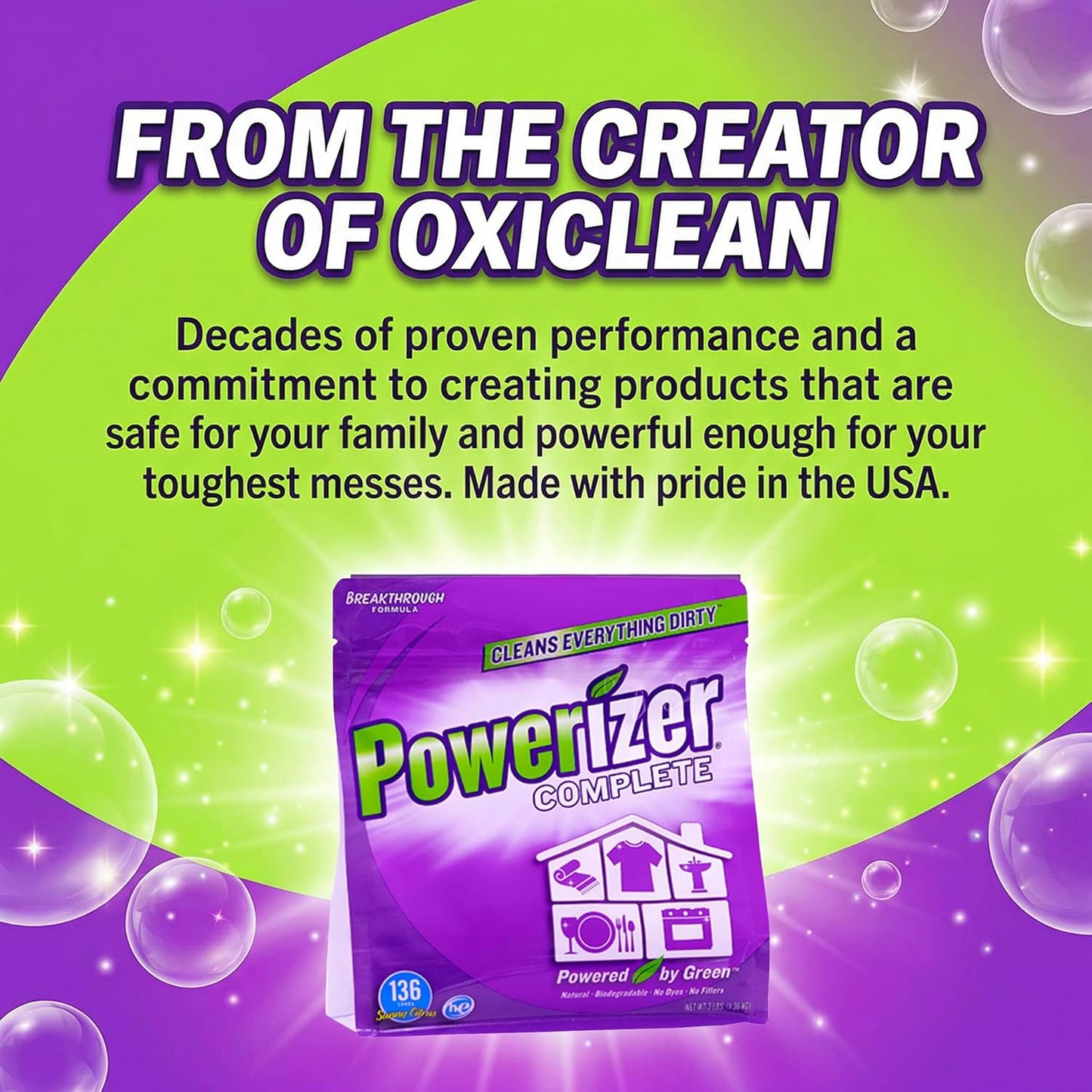 Powerizer Complete - Dishwasher Detergent Powder With Oxi Stain Remover & Rinse Aid, 3-in-1 Concentrated Formula, 136 Loads (3lb)