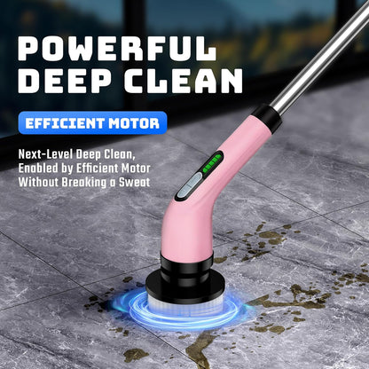 Electric Spin Scrubber for Bathroom: Shower Scrubber with Long Handle, Dual Speed Cordless Power Cleaning Scrub, 7 Brush Heads, IPX7 Waterproof Heavy Duty Cleaner Tools for Tub Tile Grout Wall