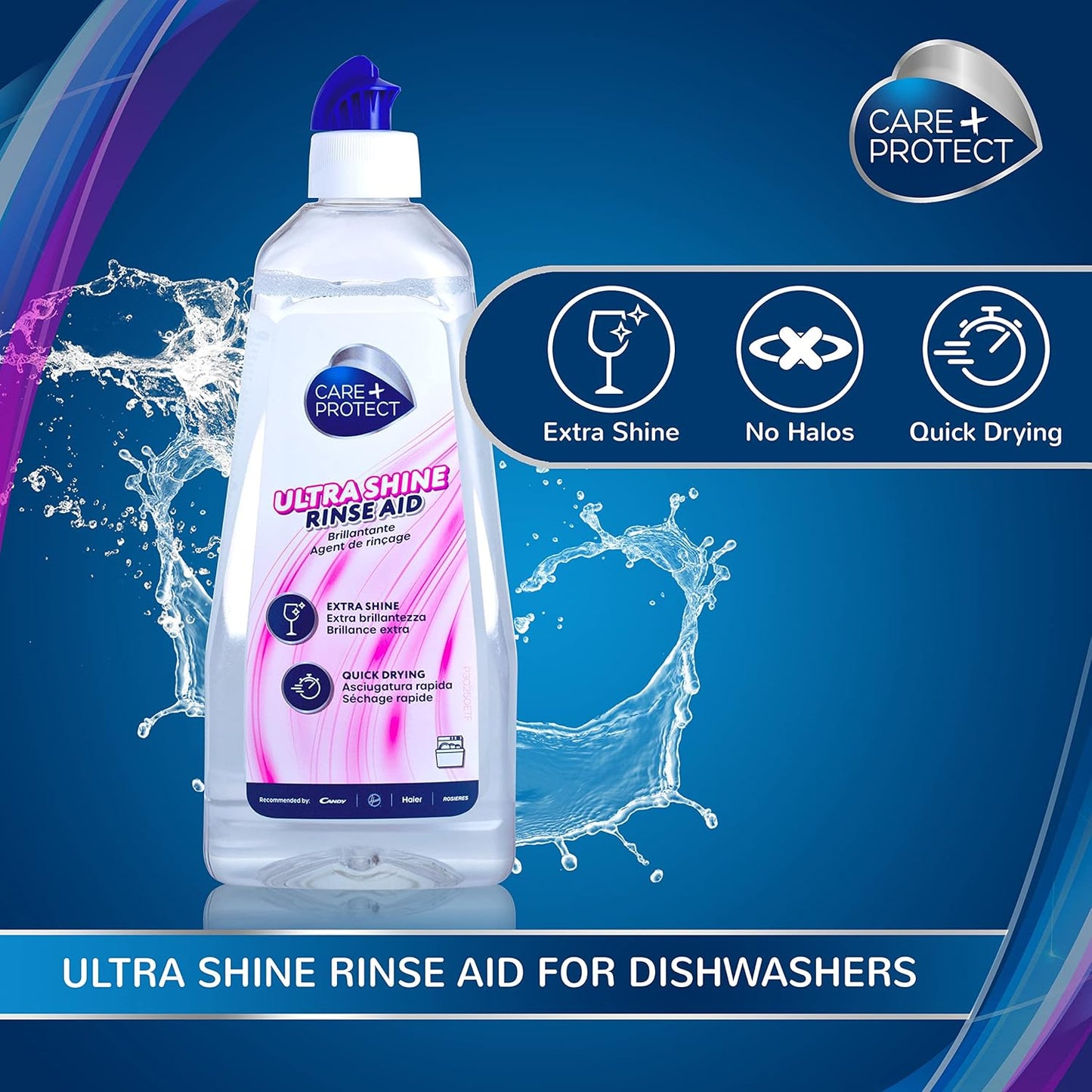 CARE + PROTECT Extra Shine Universal Rinse Aid for Dishwashers / All Dishwashers / Quick Drying / 500 ml