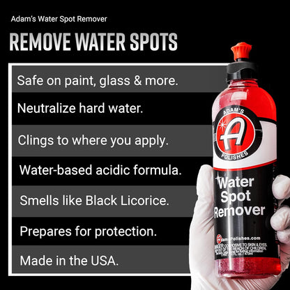 Adam's Polishes Water Spot Remover - Hard Water Stain for Glass, Shower Doors, Paint, Windows, Car Detailing | Calcium, Magnesium & Soap Scum Remover