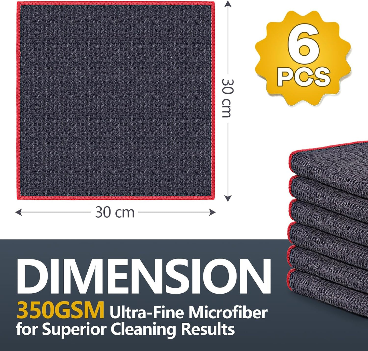 Glass Polishing Cloth Streak Free Miracle Cleaning Cloth Lint Free Microfiber Cleaning Rags for Glasses Kitchen Dish Mirrors Easy Clean, Pack of 6, 12" x 12"