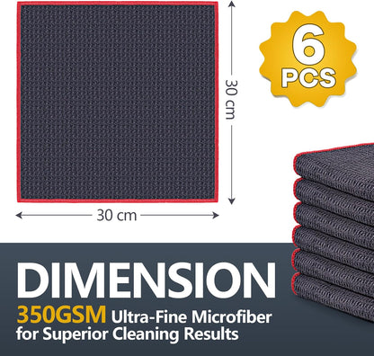 Glass Polishing Cloth Streak Free Miracle Cleaning Cloth Lint Free Microfiber Cleaning Rags for Glasses Kitchen Dish Mirrors Easy Clean, Pack of 6, 12" x 12"