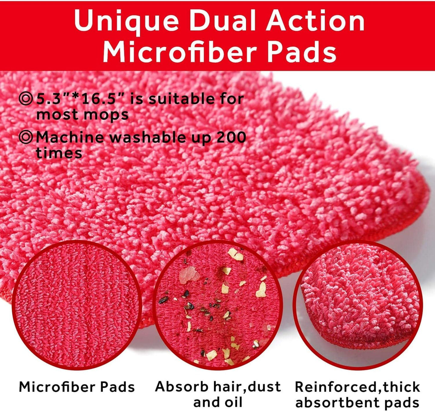 16.5 inch Mop Pads Refills, 3 Pack Microfiber Reusable Replacement Mop Pads Flat Replacements Heads for Wet Or Dry Floor Cleaning and Scrubbing, Grey Tassel Cloth