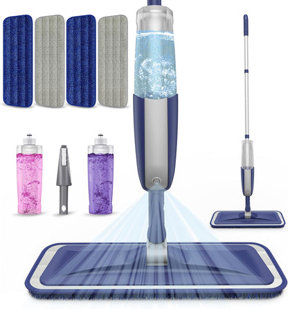 Spray Wet Mops for Hardwood Floor Cleaning: MEXERRIS Floor Mop with 5 Washable Pads for Swiffer Powermop & 2 Refillable Bottles - Home Commercial Dust Dry Mops for Wood Laminate Vinyl Tiles Ceramic