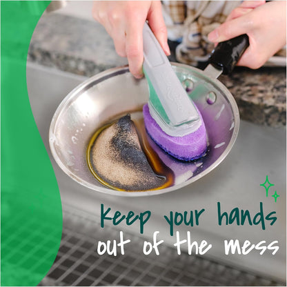 Scotch-Brite Advanced Soap Control Non-Scratch Dishwand Kit, 1 Dish Wand & 5 Sponge Refills, Prevents Soap from Leaking, Leak-Free Guarantee, Best for Nonstick Pots and Pans, Glass, Tubs, & Showers