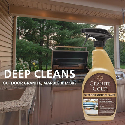 Granite Gold Outdoor Stone Cleaner, Deep Cleans BBQ Islands, Kitchens, Tables, Counters, & More, Streak-Free Shine, Fresh Citrus Scent, Safe on Food-Prep Surfaces, 24 Fl Oz Spray Bottle