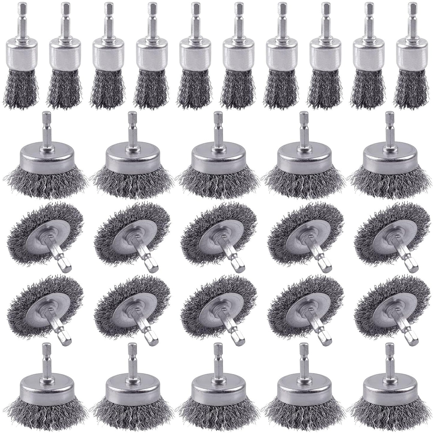 Rocaris 6 Pack Carbon Steel Wire Wheel and Pen Brush Set with 1/4-Inch Hex Shank for Rust Removal, Corrosion and Scrub Surfaces