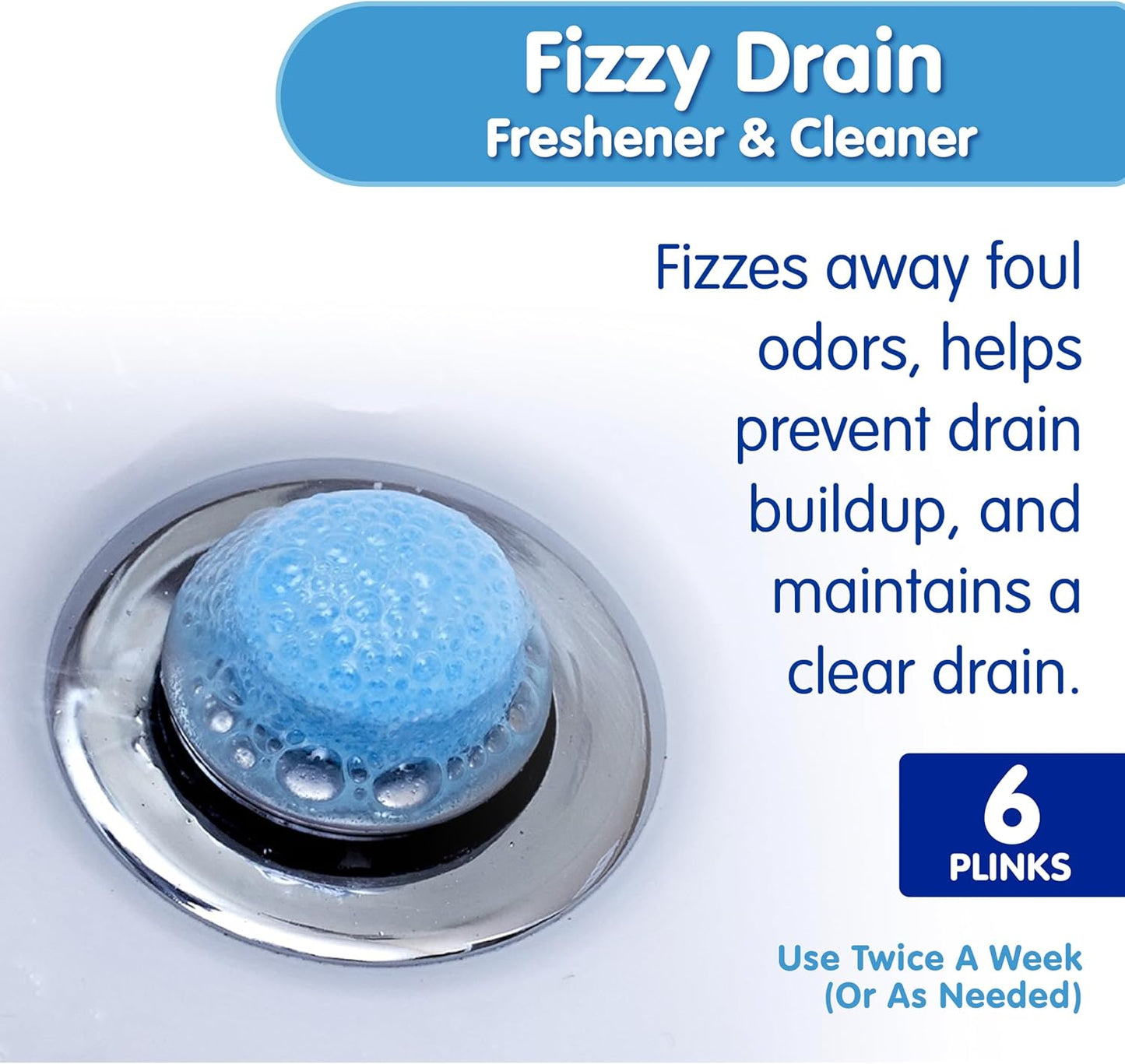Plink Fizzy Drain Freshener and Cleaner, Prevents Clogs and Removes Odors in Household Sinks, Lemon Scent, 6-Pack