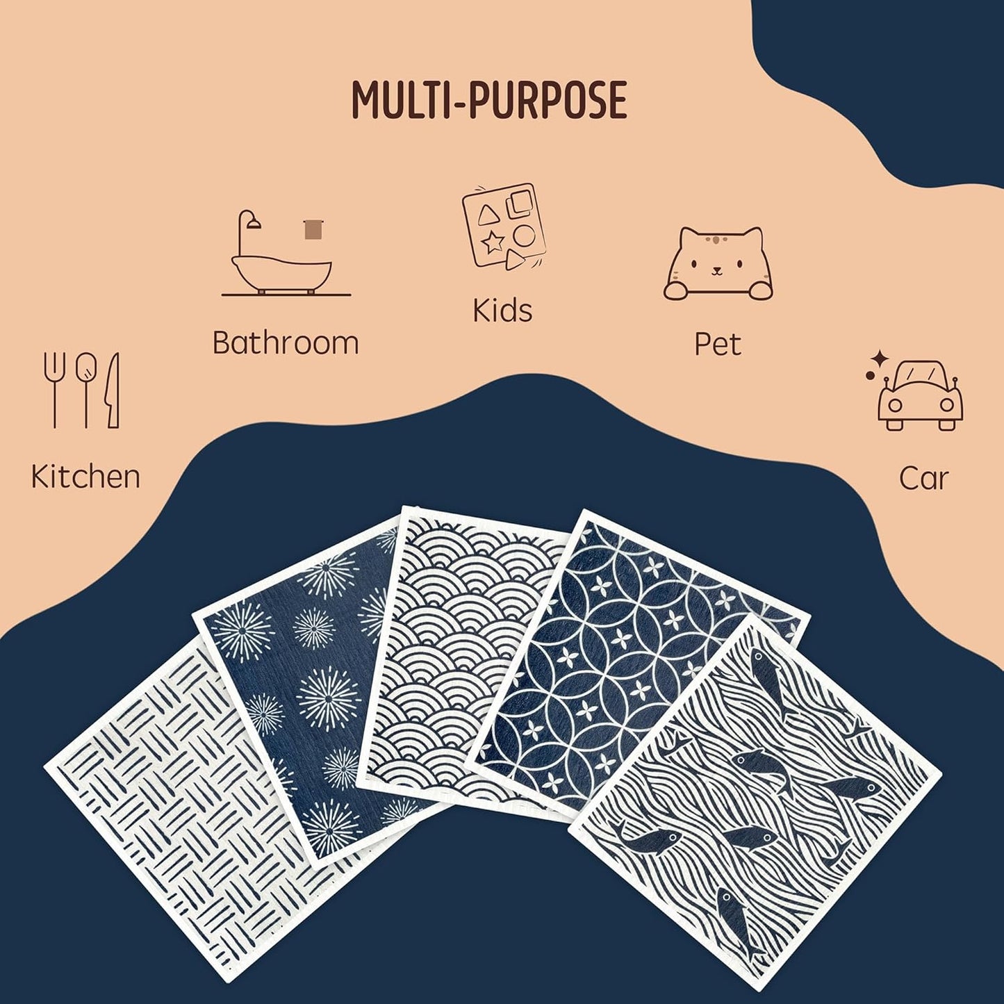 Swedish Dishcloths for Kitchen, Swedish Dish Cloths 5 Pack, Super Absorbent Reusable Paper Towels Washable, Biodegradable, Quick Drying, Dishwasher Safe