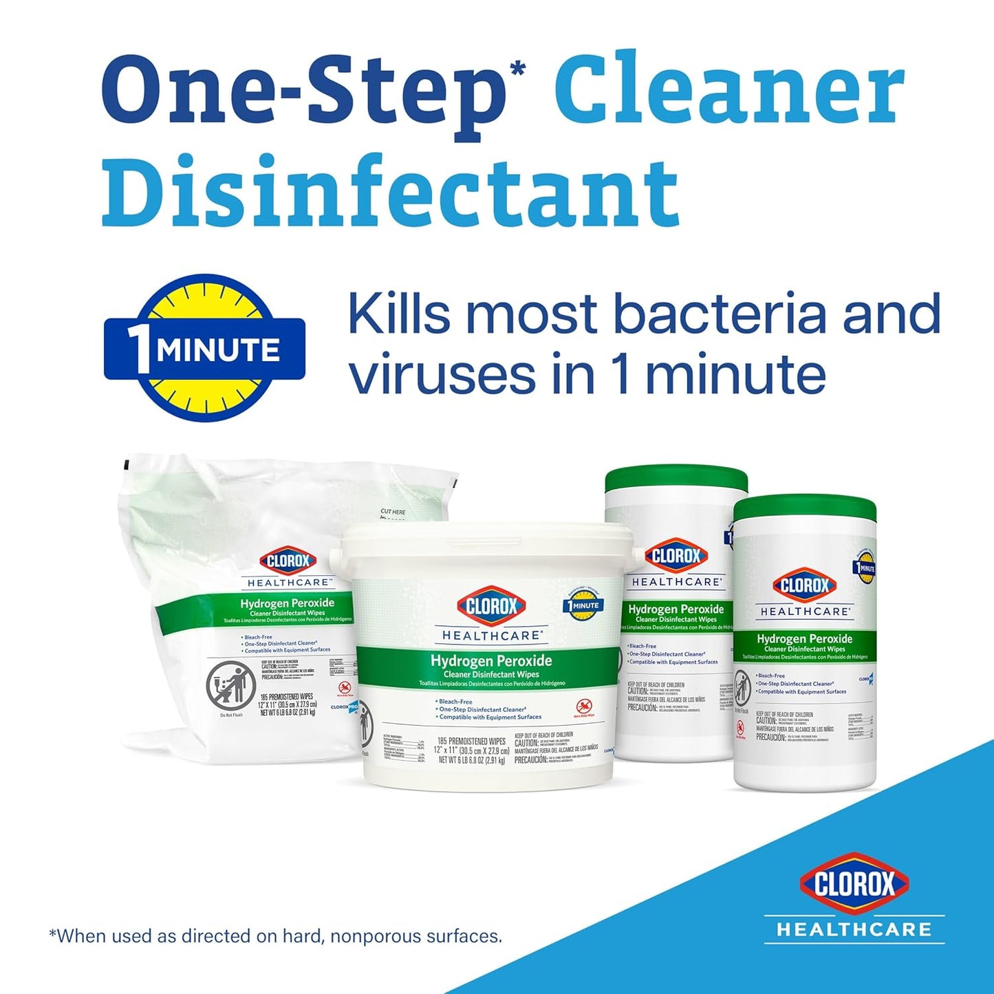 Clorox Healthcare Hydrogen Peroxide Cleaner Disinfectant Wipes, 6.75" x 9", 95 Count (Package May Vary)