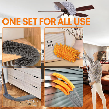 Retractable Gap Dust Cleaner with 3 Microfiber Dusting Cloths & 30-100 inch Extendable Long Handle, Retractable Duster Brush for Cleaning Under Appliances Sofa Couch Bed Refrigerator Furniture