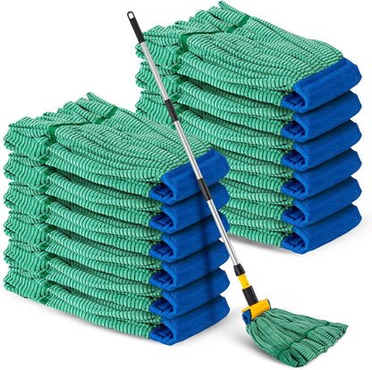Hushee 6 Pack Large Microfiber Tube Mop Heads 18 oz Heavy Duty Commercial Industrial Wet Mop Head Refill Reusable Machine Washable Looped End Mopheads for Hardwood, Tile, Laminate Floors (Blue)